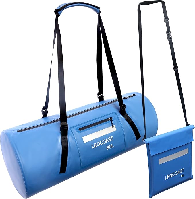 Waterproof Duffel Bag， IPX8 Waterproof Performance Dry Bag， Airtight Zipper Closure， Waterproof bag with diving function，80L large capacity, Large-StrideForce Fitness