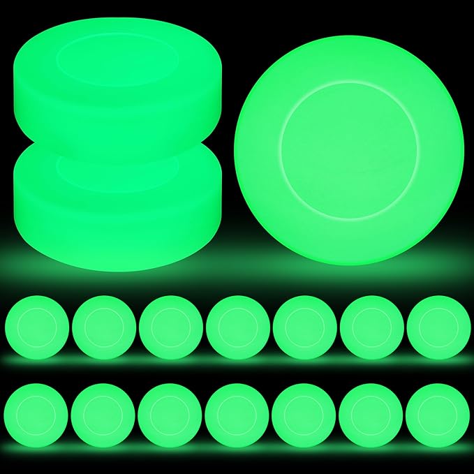 Elcoho Ice Hockey Puck, Glow in The Dark Party Pucks, Green Floor Puck Bulk with Drawstring Bag for Youth Adults Outdoor Indoor Sports Games Practicing & Training-StrideForce Fitness