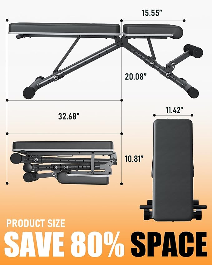 BARWING Adjustable Weight Bench Workout Bench, 1000 LB Heavy Duty Incline Decline Bench for Home Gym, Easy Assembly Foldable Training Lifting Bench, Ultra Short Gap 2025 New Version