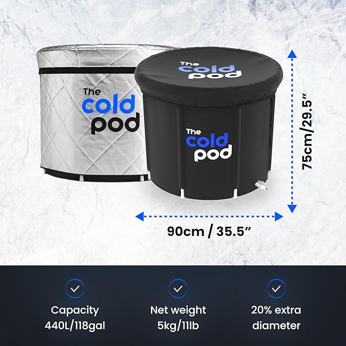 The Cold Pod Insulated XL Cold Plunge Tub Bundle - 116 Gal Ice Bath Round Tubs with Energy Saving Multi-Layer Cover - Chiller Compatible&Silver Reflective-StrideForce Fitness