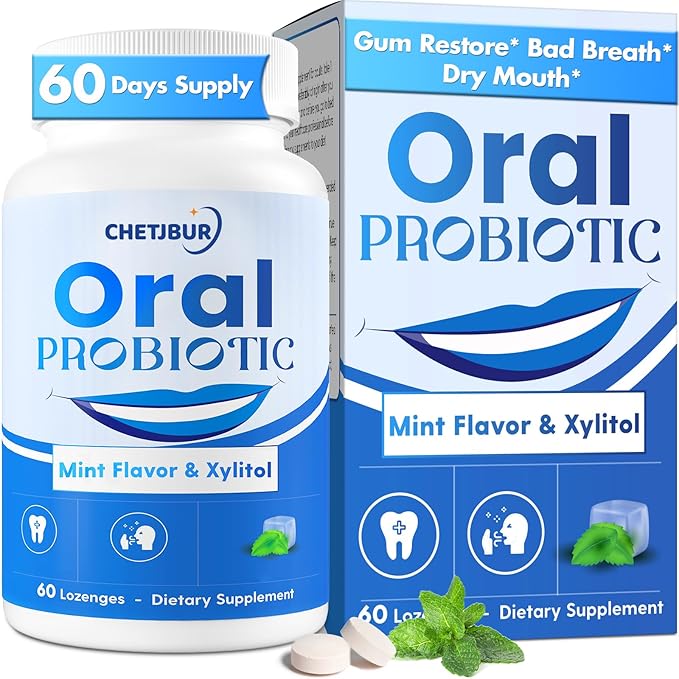Oral Probiotics, 11 Billion CFU, with M18, A12, Oral Probiotics for Mouth Bad Breath for adults, Dry Mouth, Gum Health & Gum Restore, Chronic Halitosis, Fresh Breath, 60 Lozenges (Mint Flavor)