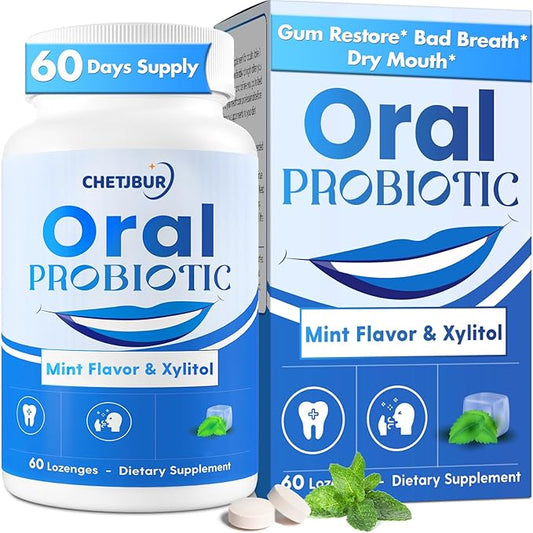 Oral Probiotics, 11 Billion CFU, with M18, A12, Oral Probiotics for Mouth Bad Breath for adults, Dry Mouth, Gum Health & Gum Restore, Chronic Halitosis, Fresh Breath, 60 Lozenges (Mint Flavor)