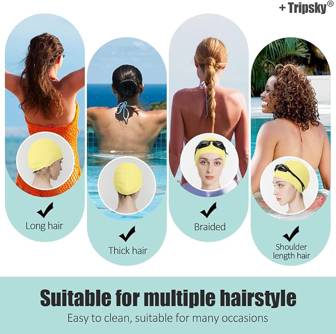 Tripsky Silicone Swim Cap,Comfortable Bathing Cap Ideal for Curly Short Medium Long Hair, Swimming Cap for Women and Men, Shower Caps Keep Hairstyle Unchanged…-StrideForce Fitness