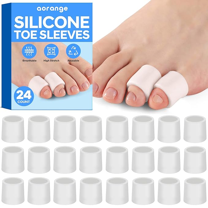 Silicone Toe Sleeves (24 Count), Pain Relief Pinky Toe Protector, Corn Protectors for Toes, Corn Pads for Pinky Toe, Gel Toe Protector for Bunion Blisters, Corns, Hammer Toes, Toenails Loss-StrideForce Fitness