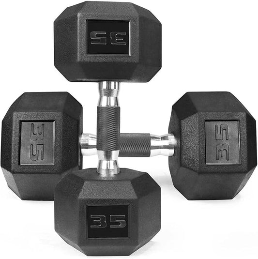 WF Athletic Supply Rubber Encased Hex Dumbbells with Rubber Grip Contoured Handle for Muscle Toning, Strength Building & Full Body Workout-StrideForce Fitness