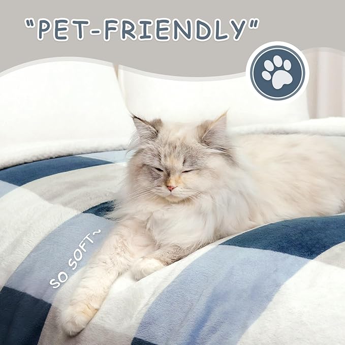 PU MEI Sherpa Fleece Throw Blanket 60" x 80" Reversible Plush Fluffy Large Big Blanket Lattice Flannel Blankets for Sofa Couch Bed (Grey-Soft Blue, 60"*80")-StrideForce Fitness