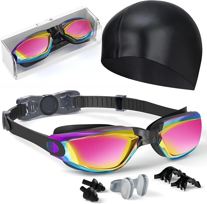 Kids Swim Goggles, Swimming Goggles for Kids Toddlers 3-14 with Swim Cap, Nose Clip, Nose Bridge, Ear Plugs-StrideForce Fitness