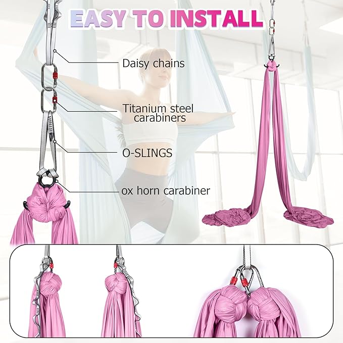Aerial Silks Kit & Aerial Yoga Hammock - 11Yd Premium Fabric Hardware - Easy Setup for Flying Yoga, Aerial Swing & Fitness - Supports Up to 14ft Rigging-StrideForce Fitness