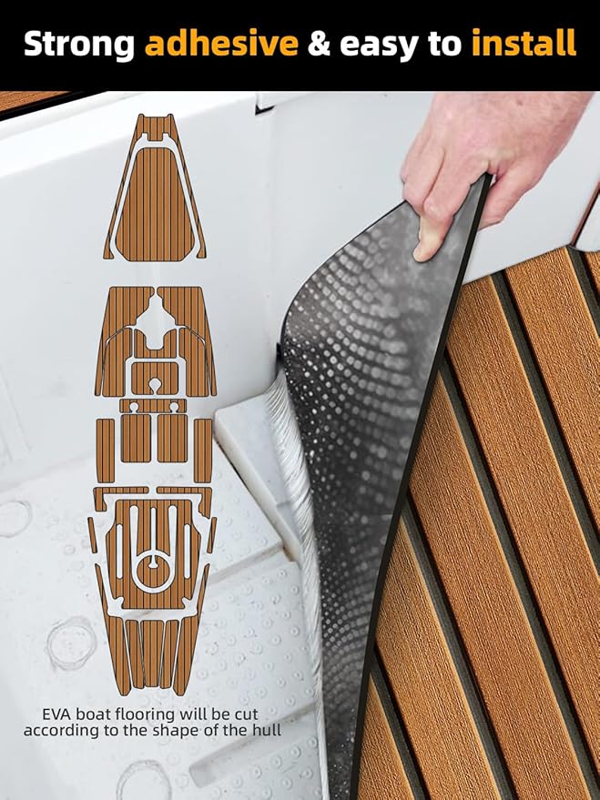 FOCEAN Boat Flooring EVA Foam Boat Decking Faux Teak Marine Flooring Boat Mat Boat Carpet Sheet for Motorboat RV Yacht Kayak Surfboard, 94.5"x 47.2"/35.4"/23.6"/15.7"-StrideForce Fitness