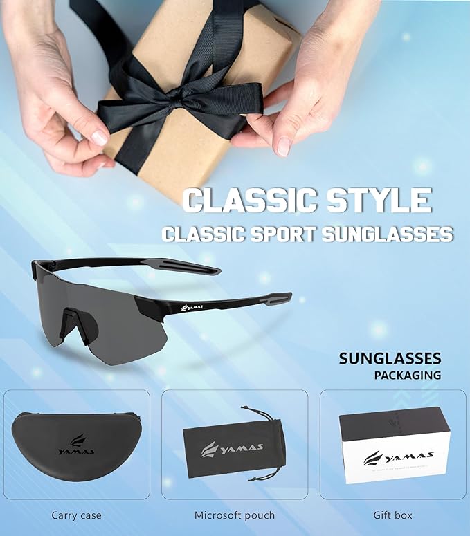 YAMAS Sport Sunglasses for Mens Womens, Wrap around Sunglasses, Non-Slip Nose Pads for Climbing and Running, UV400 Protection-StrideForce Fitness