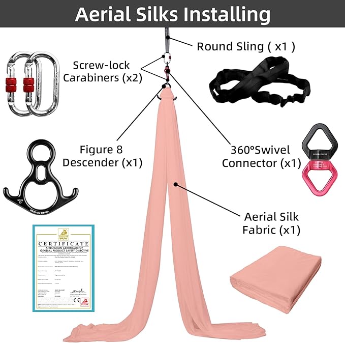 PRIOR FITNESS Aerial Silks Kit Colorful 9/15/20 Yards 40D Nylon Fabric Hammock Set With Hardware & Guide for All Levels Of Aerial Yoga Practice and Acrobatic Flying For Adults Aerial silk-StrideForce Fitness