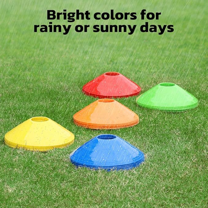 GHB Soccer Cones 25/50/100 Pack Disc Soccer Sport Cones Training Field Marker Agility Cones for Traffic, Basketball, Coaching, Practice Equipment Includes Cone Drills Guide-StrideForce Fitness