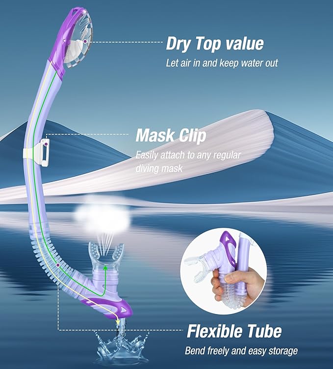 Aegend Dry Snorkel, Dive Mask Easy-Breath Free Diving Snorkel for Snorkeling Scuba Diving Freediving Swimming, with Top Dry Valve and Food-Grade Silicone Mouthpiece-StrideForce Fitness