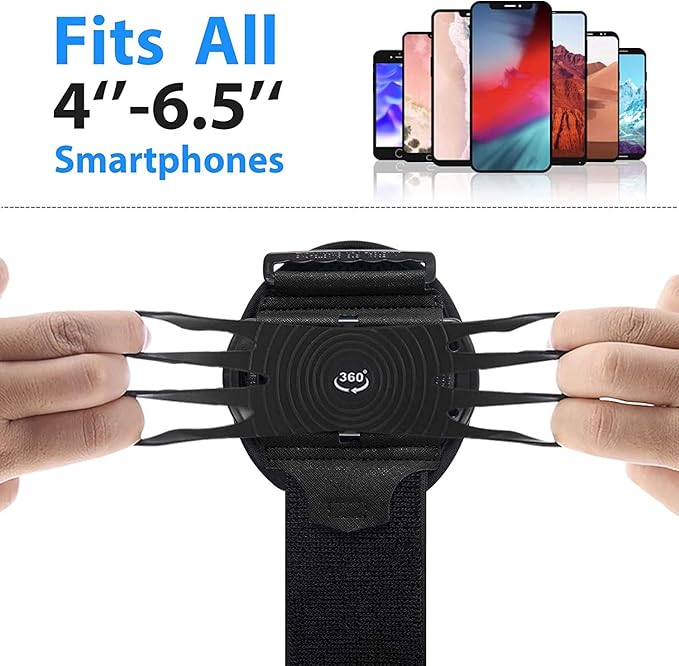 Wristband Phone Holder for Running, 360°Rotation & Detachable Sports Armband with Key Holder for iPhone 16/15/14/13/12/11/Pro/XS/XR/X/8/7/6/Plus, for Samsung Galaxy, Fits 4''-6.5''Phone-StrideForce Fitness