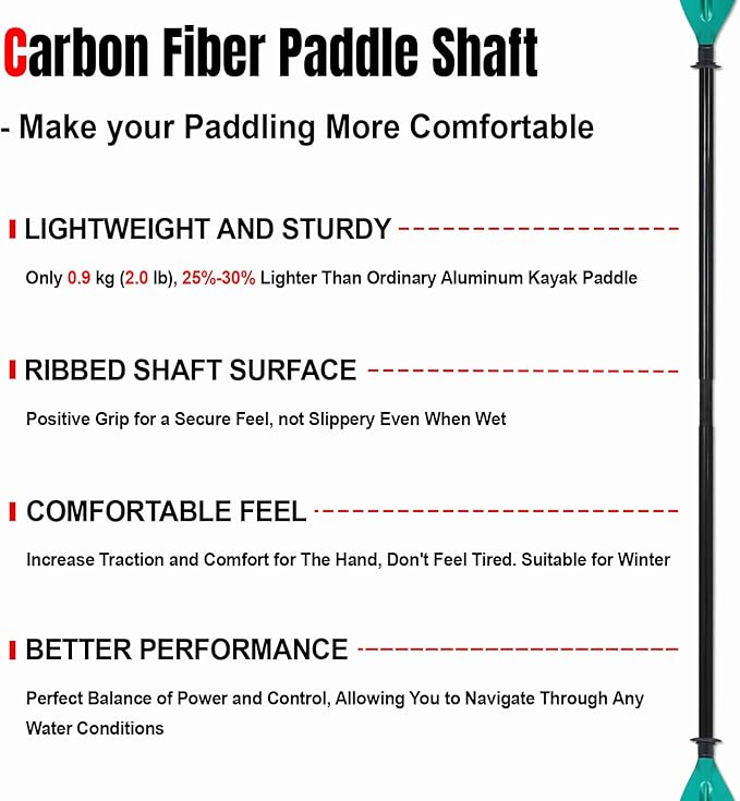 Kayak Paddle Premium Carbon Fiber Paddle with Reinforced PP + Fiberglass Blade, Floating Adjustable Kayaking Oars, 3 Piece, 220-240 cm/86-94 Inches, 240-260 cm/94-102 Inches-StrideForce Fitness
