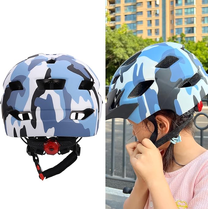 Kids Bike Helmet,Bavilk Kids Boys Girls Bike Helmets with LED Light Detachable Visor Children Youth Teen Multi-Sport for Skating Cycling Scooter Skateboard Adjustable & Lightweight 19.7"-22.4"-StrideForce Fitness