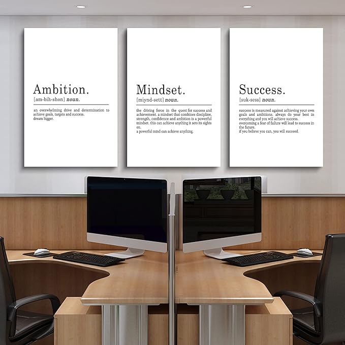 EPHANY ART - Inspirational Canvas Prints - Mindset Quotes, Motivational Wall Art Success Framed Entrepreneur Poster - Positive Quotes Wall Poster for Home Office Workplace (L-3pcs, 24x36inchx3pcs)-StrideForce Fitness