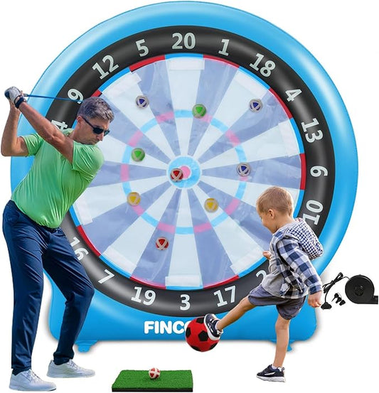 Inflatable 6ft Giant Dartboard, Golf Darts Kick Darts, Soccer & Throw Darts Game with Pump, 2 Kickball, 4 Throw Balls, 20 Golf Balls, Chipping Mat, Giant Dart Board Target Yard Games-StrideForce Fitness
