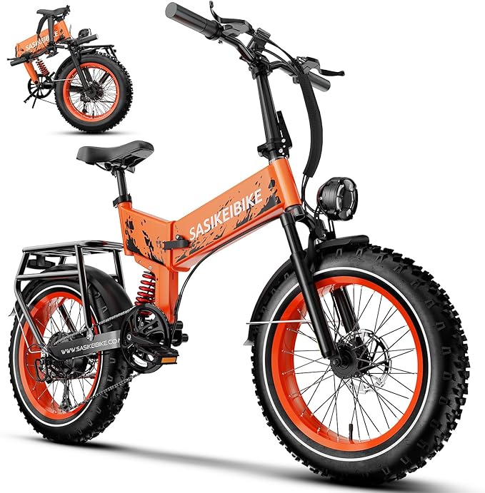 Folding Electric Bike for Adults, 20'' 1500W Peak Fat Tire Ebike, Up to 70 Miles 30+MPH Electric Mountain Bike with 52V 20AH Removable Battery, Dual Suspension, 7-Speed,UL Certified-StrideForce Fitness