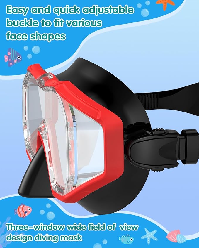 W WSTOO Kids Swim Goggles with Nose Cover,Snorkel Diving Swimming Mask for Youth 5-15,HD 3-Window Wide Vision Anti-Shattered Lens Anti-Fog&Leak-StrideForce Fitness