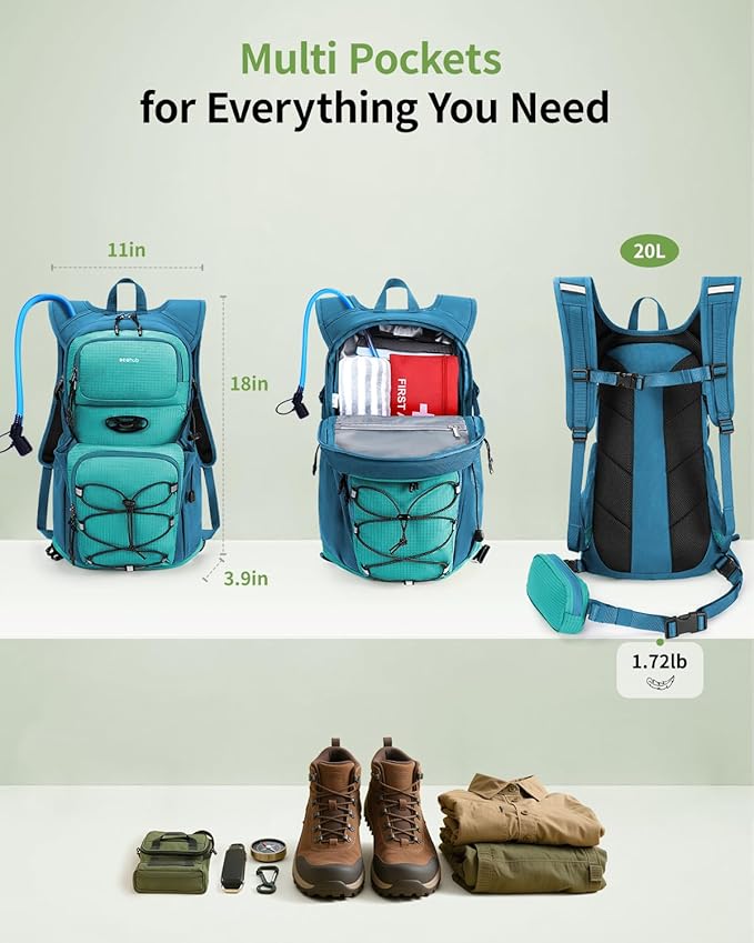 ECOHUB Hydration Backpack for Men Women, 20L Lightweight Hiking Daypack Cycling Backpack with 2L Water Bladder, Insulated Hydration Pack with Waist Pack-StrideForce Fitness