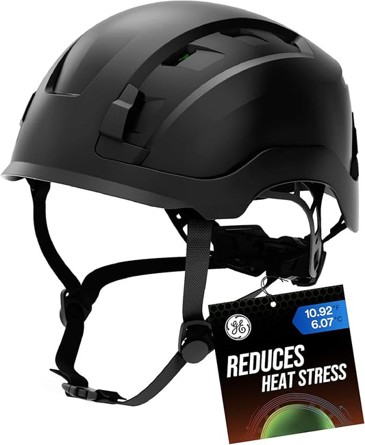 GE Safety Helmet, Impact Absorbing Tech, Adjustable Ratchet, ANSI Type 1, Memory Foam Padding, Hard Hats Protection, Lightweight, Durable, Chin Strap, Comfortable Fit OSHA Approved-StrideForce Fitness