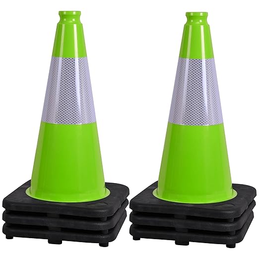 OrangeStar 6-Pack 18" Traffic Cones with Weighted Rubber Base, 6" Reflective Collar, Green Safety Cones for Parking Lot, Road Construction, Warehouse, Highway, Weatherproof PVC-StrideForce Fitness