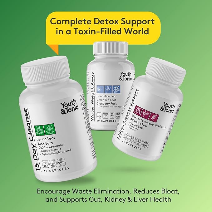 Youth & Tonic Complete Multi-Organ Detox Support – 15 Day Colon Cleanser & Gut Detox, Kidney Cleanse, Water Balance & Liver Health, 90 Pills for Women and Men-StrideForce Fitness
