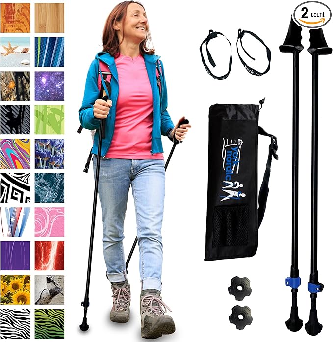 York Nordic Motivator Walking Poles for Balance and Rehab - Patented Stability Grips - Lightweight, Adjustable, and Collapsible - 2 Pieces Adjustable w/flip Locks - Heights 4'6" up to 6'2" - 230 lbs-StrideForce Fitness