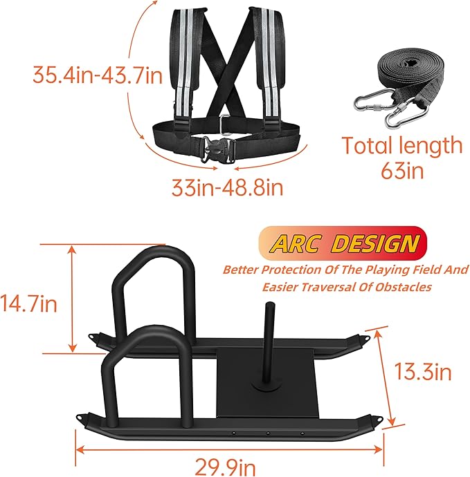 Weight Sled for Training, Heavy Duty 500 LBS Pull Push Sled for Outdoor, Indoor, Football, Durable Steel Weighted Sled, Compatible with 1" & 2" Weight Plate, Frame with Adjustable Reflective Stripe Vest-StrideForce Fitness