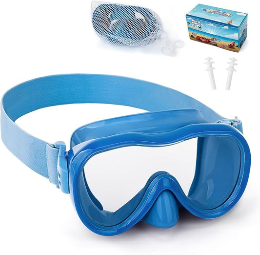 Kids Swim Goggles 180° Snorkel Diving Mask with Nose Cover, Anti-Fog Kids Swimming Goggles with Elastic Fabric Strap for Kids Boys Girls-StrideForce Fitness