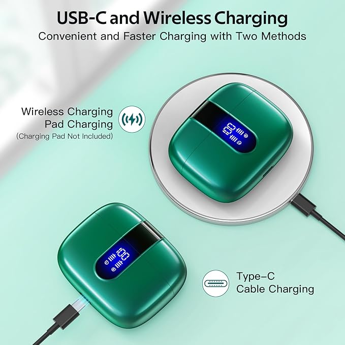 TAGRY 2 Sets X08 Forest Green and Sunset Pink Bluetooth Headphones True Wireless Earbuds 60H Playback Ear Buds with Wireless Charging Case in-Ear Earbuds with Mic-StrideForce Fitness