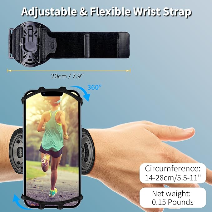 Wristband Phone Holder for Running,【360° Rotatable & Upgrade Anti-Drop】 Forearm Armband for iPhone 16/15/14/Pro/Mini/12/11/SE/XR XS,Fits All 4-6.5 Inch Smartphones (Black)-StrideForce Fitness