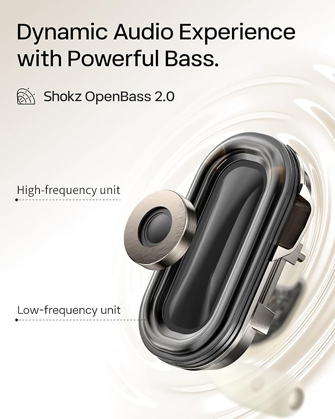 SHOKZ New OpenFit 2 Open-Ear Headphones, True Wireless Bluetooth Earphones with Microphone, Earhook Earbuds with 48 Hours of Playtime, Fast Charging, IP55 Water-Resistant, with Carrying Bag, Beige-StrideForce Fitness