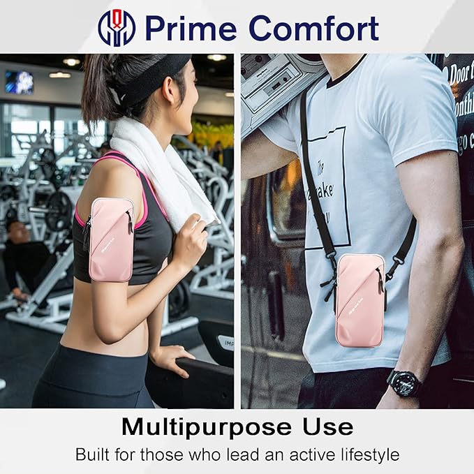 Phone Holder, Small Crossbody Shoulder Holsters Bag with Arm Band, Fits iPhone and Android, Use for Running, Walking, Hiking & Biking (6.7 Inches, Pink)-StrideForce Fitness