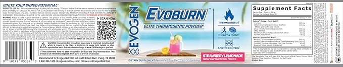 Evogen Evoburn - Thermogenic Fat Burner for Men & Women | Energy, Focus & Appetite Control | Advanced Metabolism Booster Fat Burner Formula with MitoBurn & Caffeine | Strawberry Lemonade | 30 Servings-StrideForce Fitness