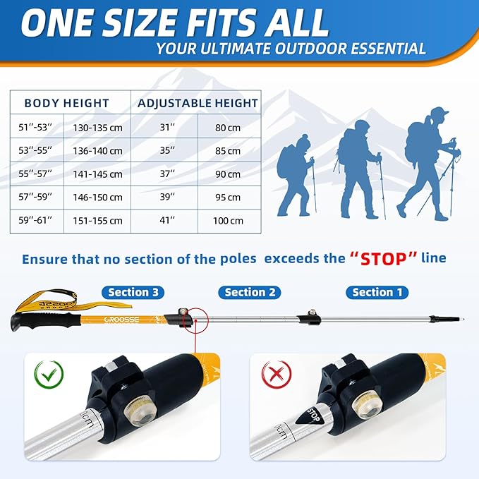 Lightweight Collapsible Kids Hiking Poles - Retractable Kids Hiking Stick, Telescoping Aluminum Trekking Poles 2 Pack, Adjustable Kids Ski Poles by Croosse-StrideForce Fitness