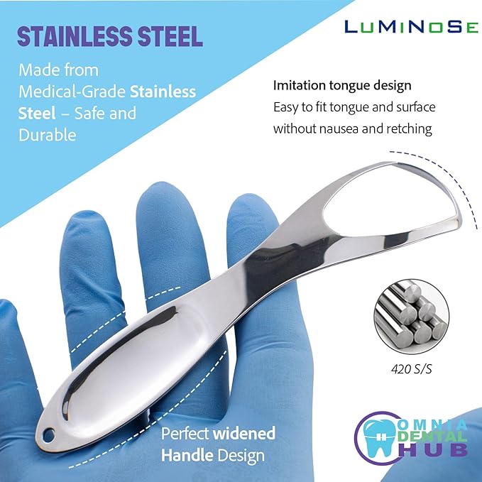 Omnia Medical Grade Tongue Scraper | 2 Pcs Stainless Steel Tongue Cleaner, Metal Tongue Scraper with Travel Bag | Tongue Scrubber for Bad Breath