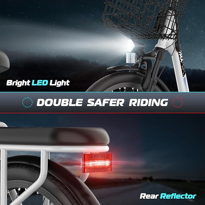 Caroma Electric Scooter with Seat, 48V Removable Battery E-Bike, Up to 30Miles&20MPH, 500/800/1200W Motor, 20" Fat Tire Adult Electric Bicycles for Commuting with Basket-StrideForce Fitness