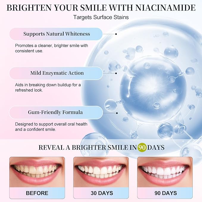 Niacinamide Whitening Toothpaste,100g Niacinamide Toothpaste to Fresh Breath, Sensitive Teeth Safe, Stain Removal & Gum Care for Coffee/Tea/Smokers (100 G)