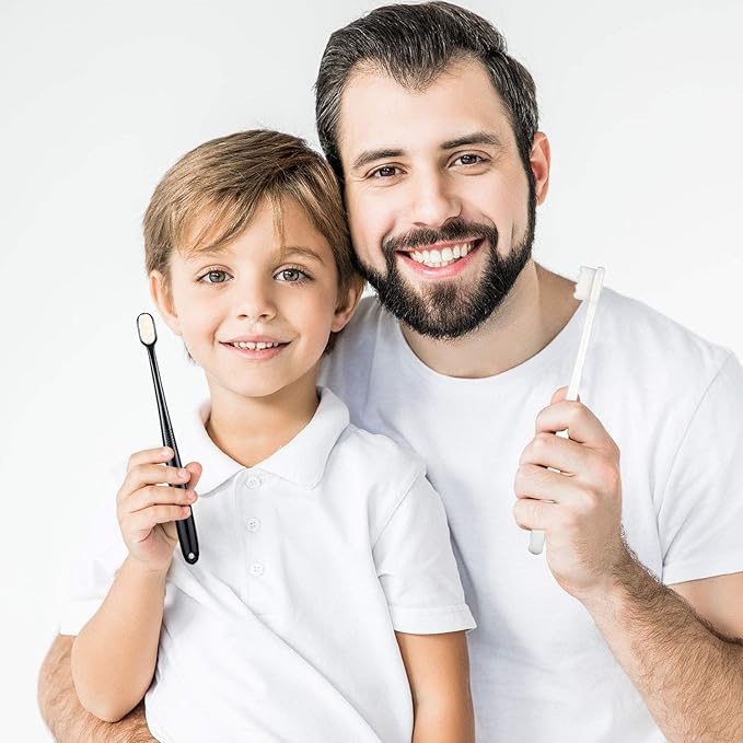 Boao 4 Pcs Soft Bristle Toothbrush Nano Toothbrush Ultra Soft Brush Manual Brush with 20,000 Bristles for Sensitive Teeth Adult Kid Children(Pink, Blue, Black, White)