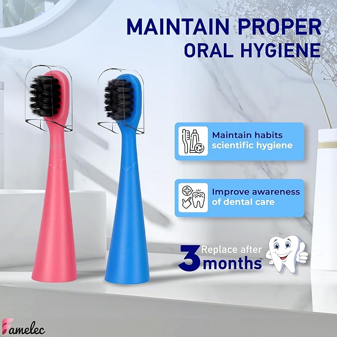 10Pcs Ultra Soft Bristle Compatible with Burst Kids Replacement Heads, 3+ Kids Toothbrush Heads Replacement for Burst Toothbrush Electric, Blue & Light Pink Electric Toothbrush Heads