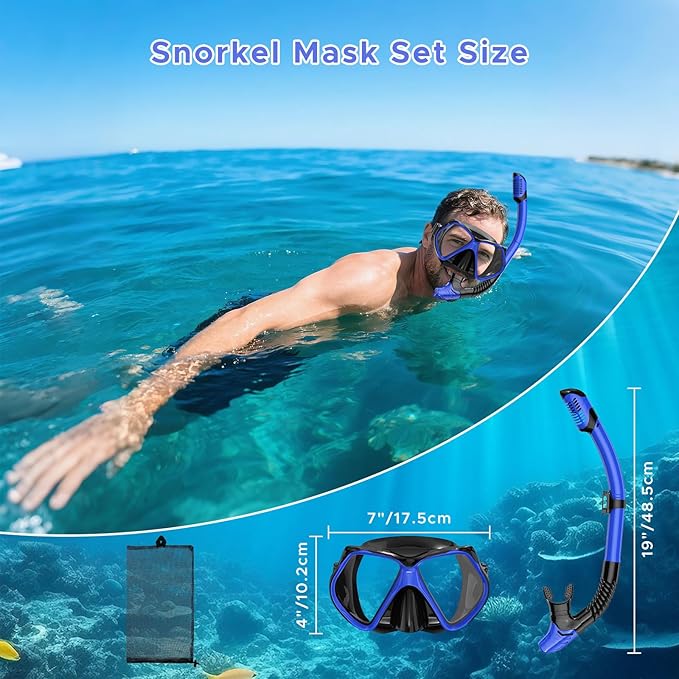 2 Pack Snorkeling Gear for Adults, Dry Snorkel, Mask Set Adult, Diving Scuba Mask, Scuba Gear, Swimming Goggles with Nose Cover, Swim Freediving Tempered Glass Panoramic View Travel Packages-StrideForce Fitness
