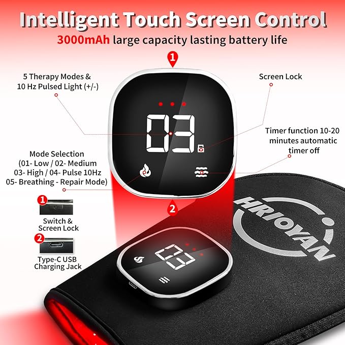 Cordless Red Light Therapy Glove,USB Rechargeable LED Infrared Light Therapy for Pain Relief,Red Light Therapy for Hands Palms Wrists and Elbows,660nm & 850nm,with Zipper Design-StrideForce Fitness