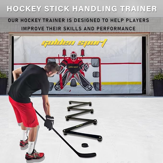 Lightweight Hockey Stick Handling Training Equipment for Enhanced Handling, for Puck Control - Solid, Portable, Durable and Multi-Angle Adjustable, Black-StrideForce Fitness