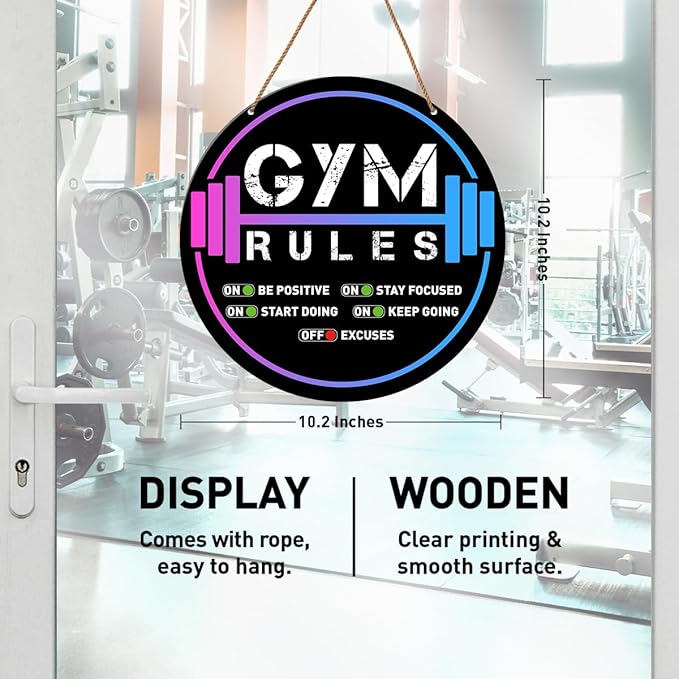 HSNBT Gym Signs Wall Decor, Home Gym Motivational Wall Decor Gym Hanging Signs Decorations for Fitness Workout Room Gift for Woman Man Gym Enthusiast, Gym Rules-StrideForce Fitness