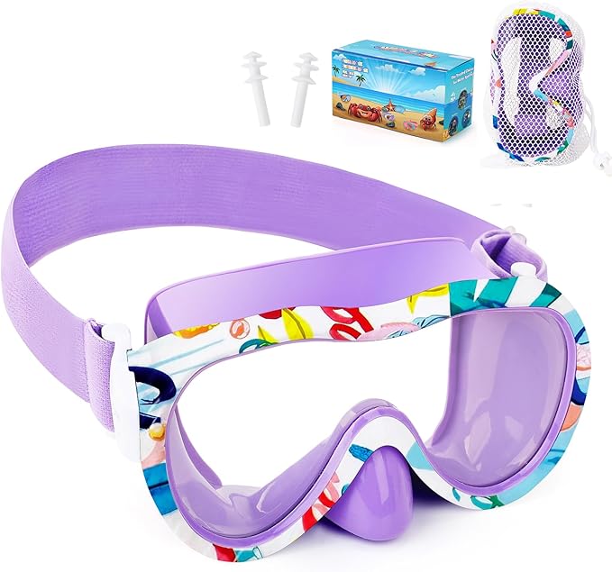 Kids Swim Goggles with Nose Cover, 180° Panoramic Snorkel Mask with Anti-Fog & Anti-Leak Design, Comfort Fabric Strap UV Protection Lens for Boys Girls Ages 3-15-StrideForce Fitness