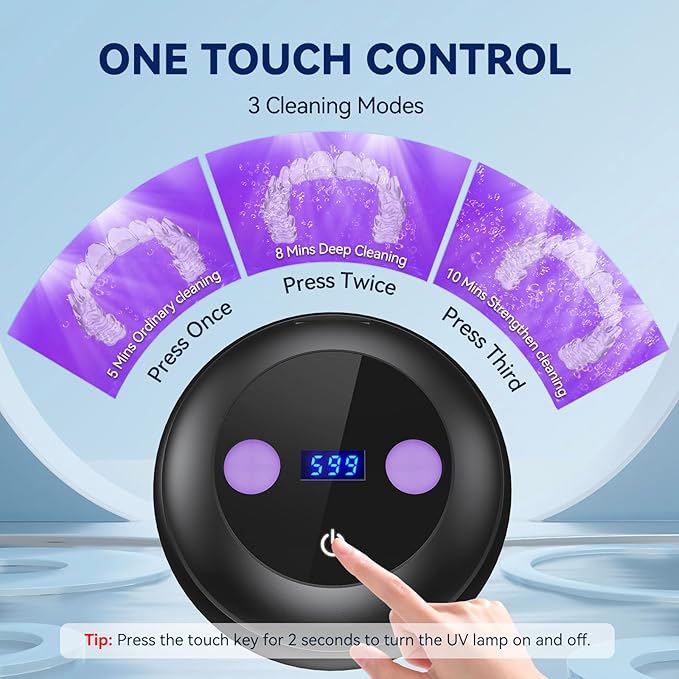 Ultrasonic Retainer Cleaner - 45±3kHz, 3 Modes with Digital Timer, UVC+UVA Lamp,Denture Cleaner Machine, Mouth Guard, IPX6,200ML SUS304 Tank for Aligner, Night Guard Toothbrush (Black)