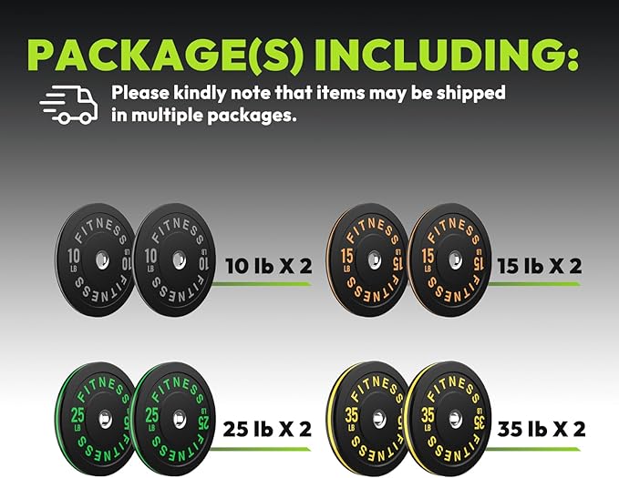 Rubber Weight Plates, Olympic Bumper Plate Set 2-Inch, 45/100 / 160/190 / 260/300 lb Barbell Weights for Home Gym, Colored Standard Strength Training Plates for Weightlifting-StrideForce Fitness