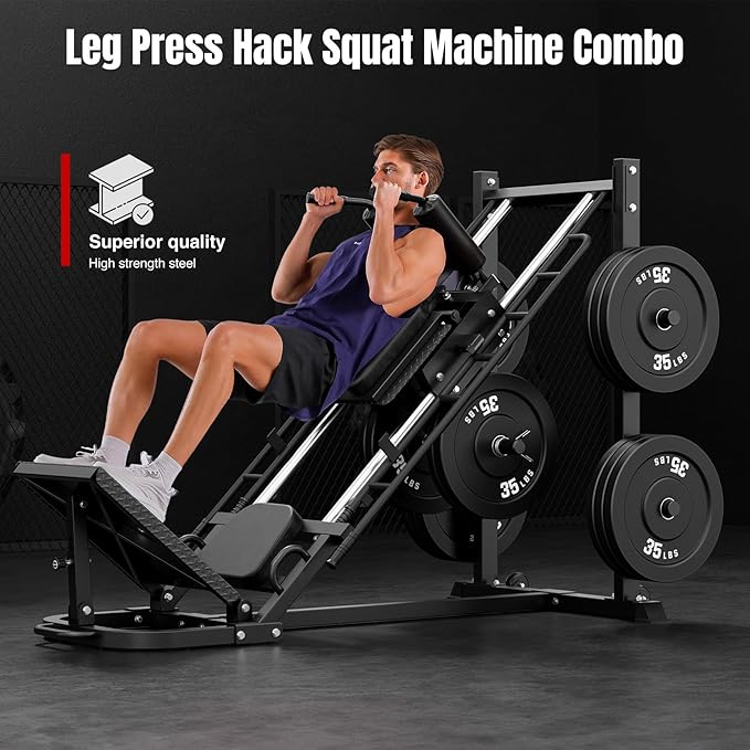 Dripex Leg Press Machine, Leg Press Machines for Home Gym, Professional Leg Press Hack Squat Machine Combo with 4 Weight Plate Storage Holders for Full Lower Body Workout-StrideForce Fitness